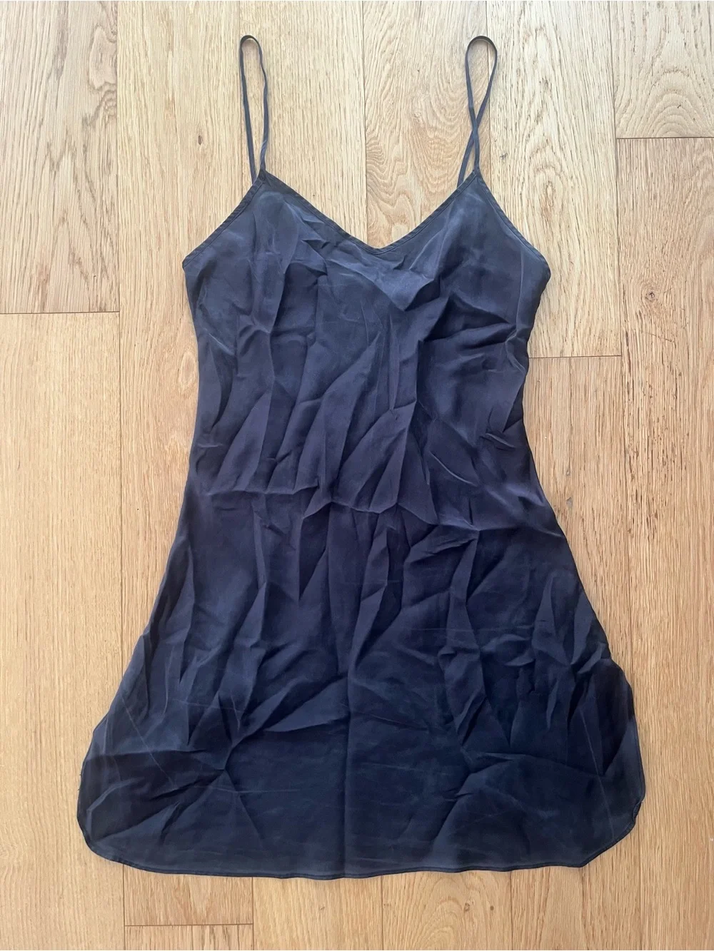 Vintage Mary Green 100% Silk Black Slip Mini Dress
